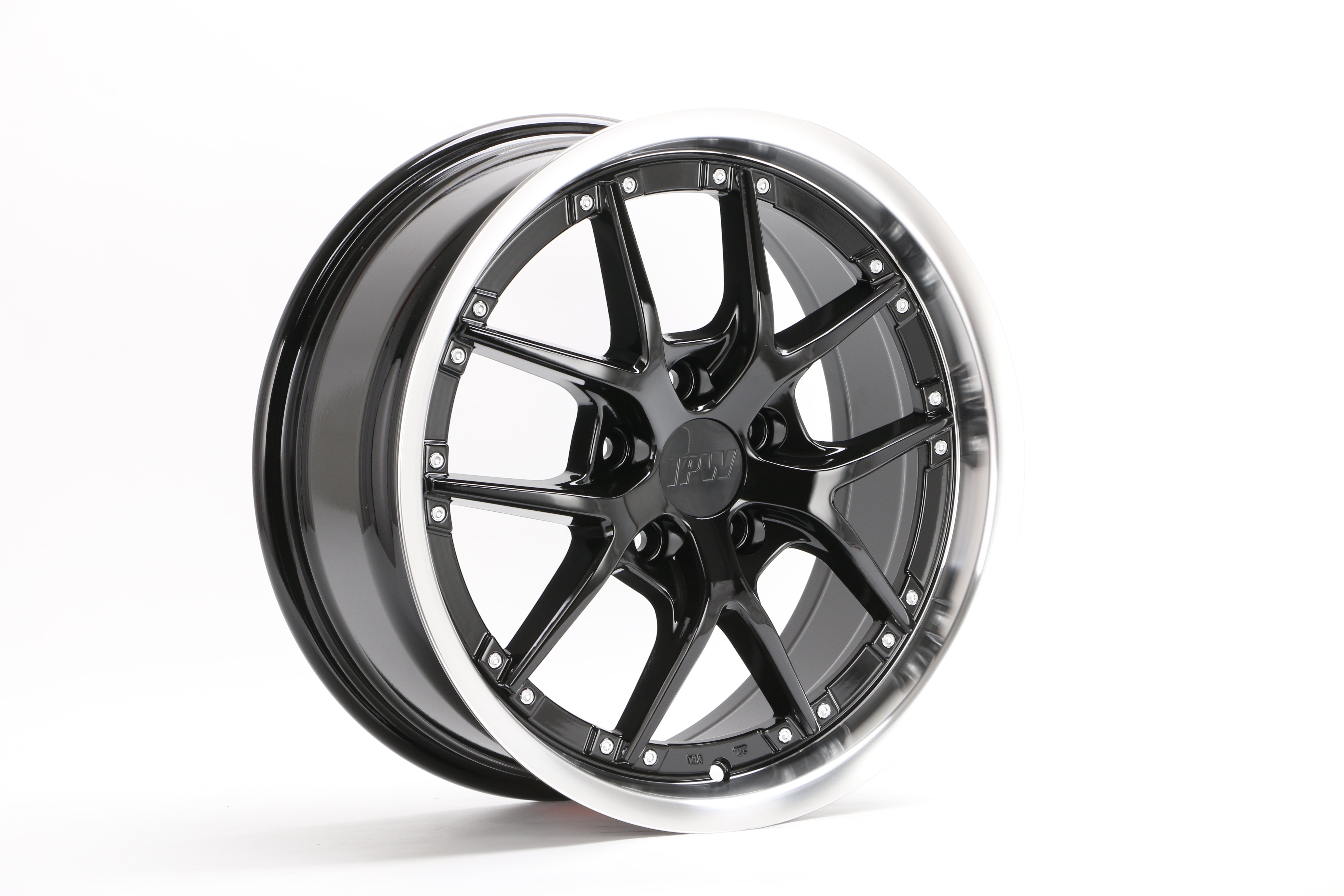 X1204 Black Machined Lip Silver Rivet Wheels for Aftermarket | 17"-18"