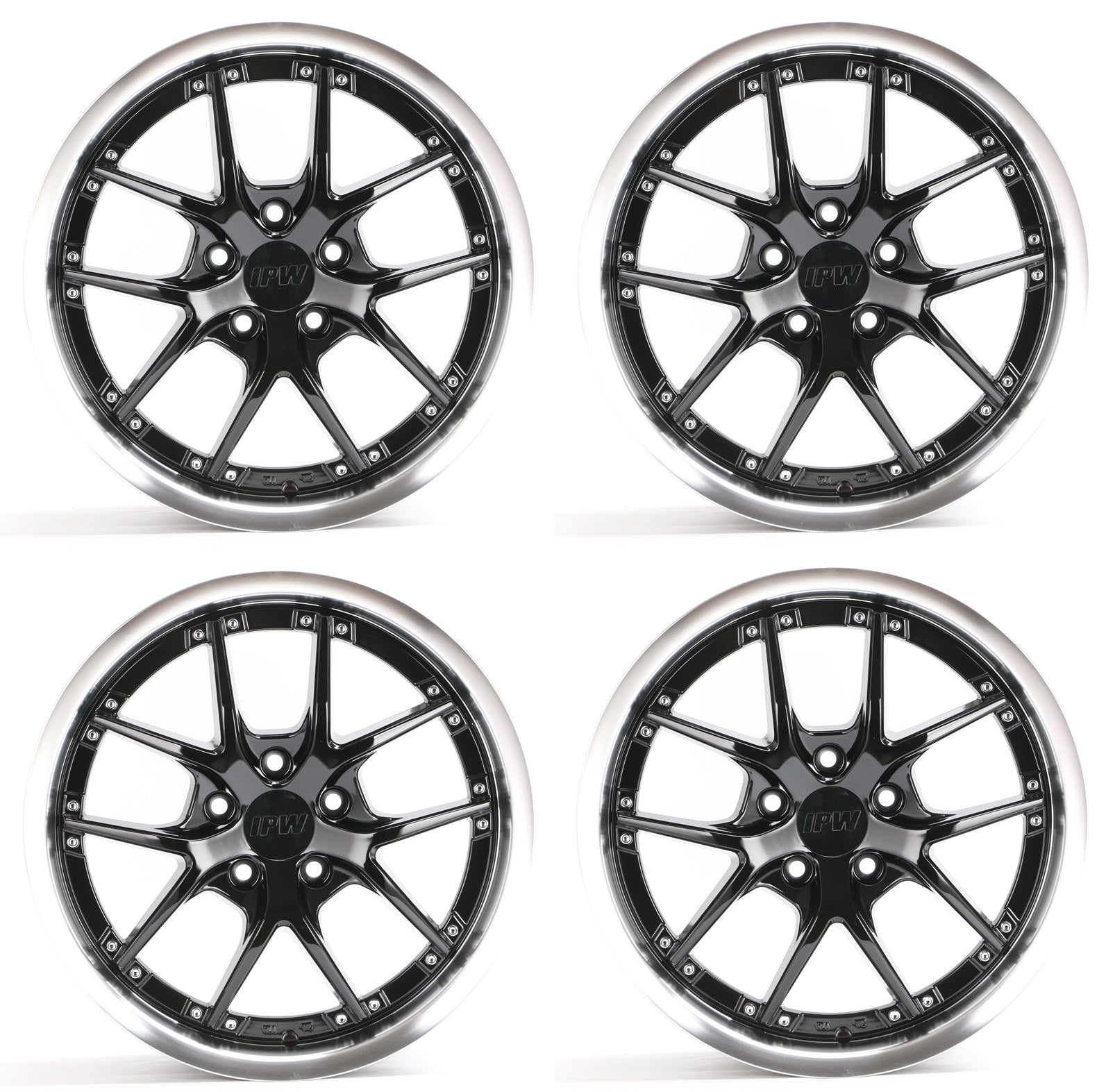 X1204 Black Machined Lip Silver Rivet Wheels for Aftermarket | 17"-18"